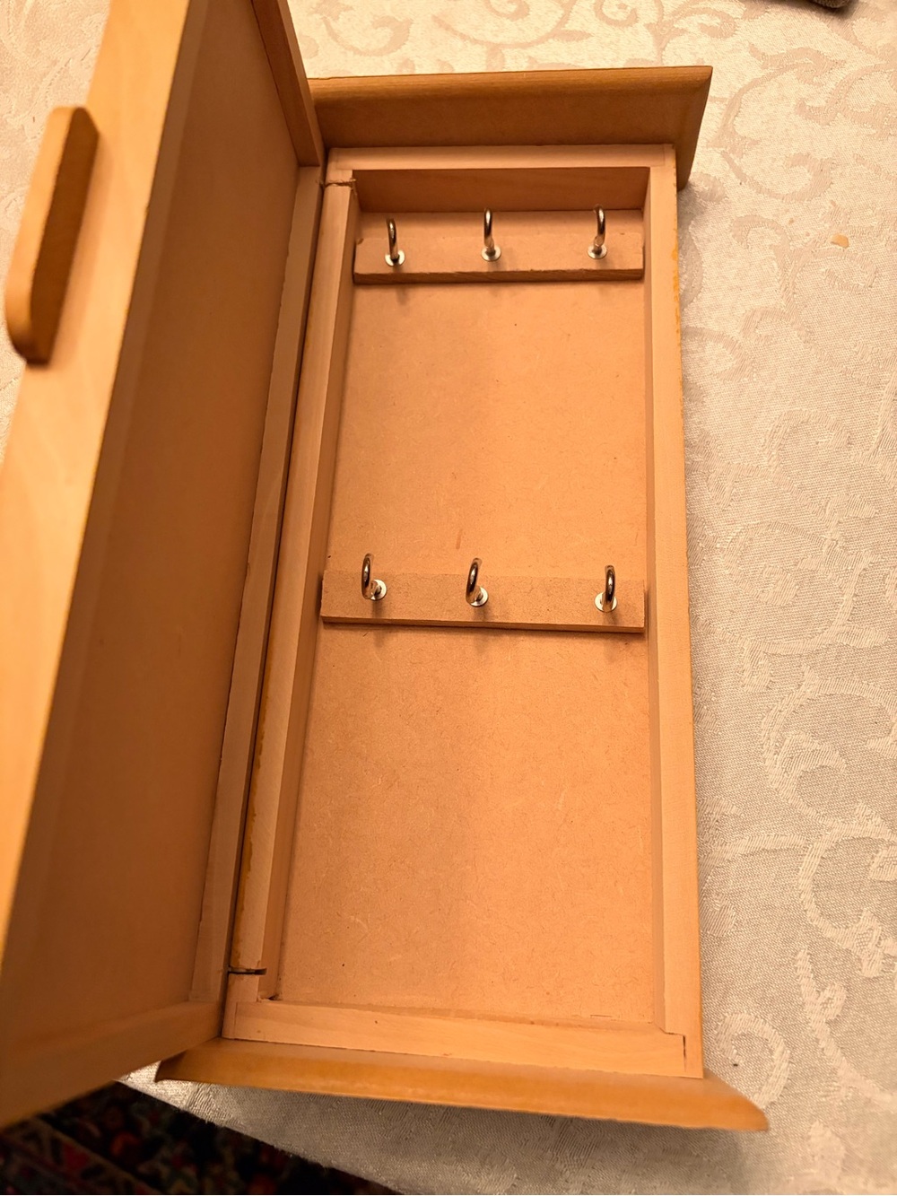 Wall Mounted Wood Key Cabinet Box w/ Hinged Door, 6 Hooks, Indian Art